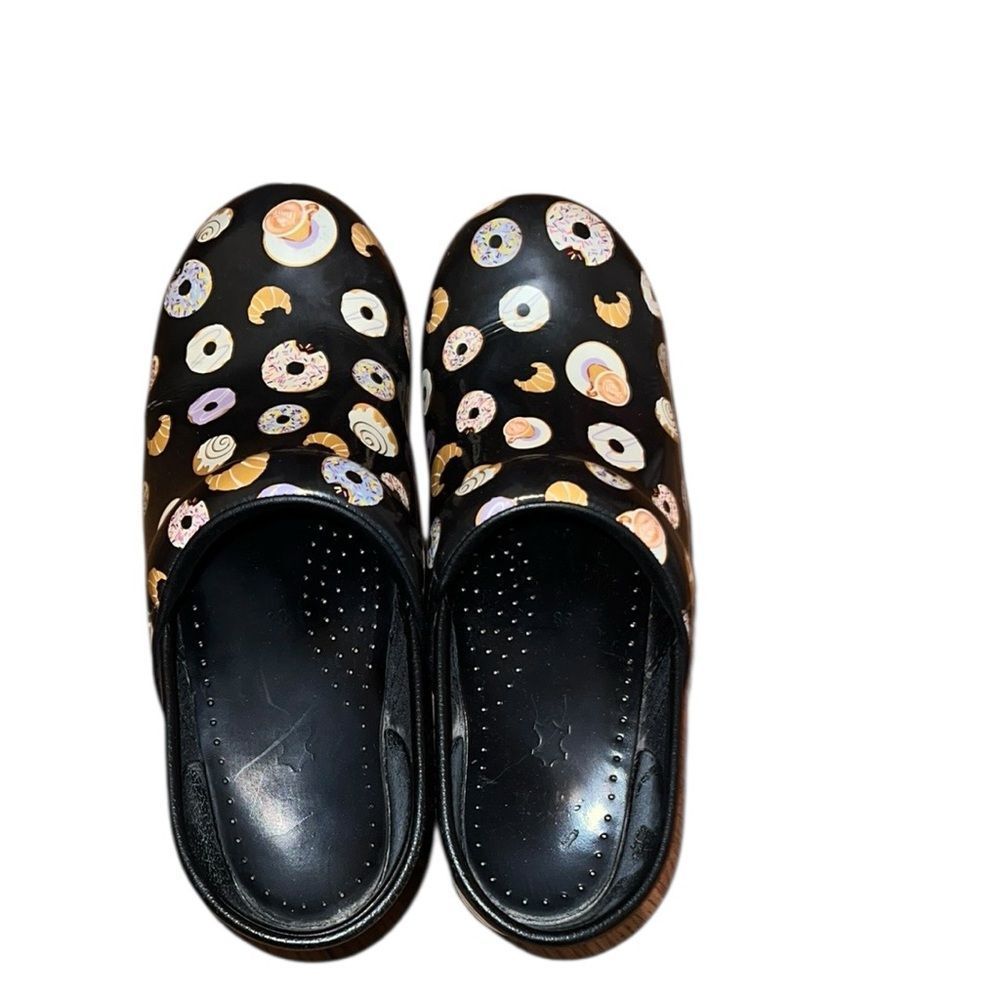 Dansko Black Donut-Print Clogs- Reposh